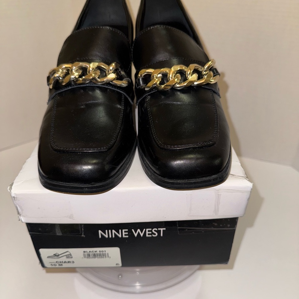 Nine West Black Loafers with Gold Accent